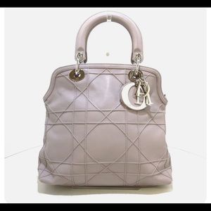 Christian Dior -Lambskin Leather- Quilted-Granville Lady Dior Handbag Light Grey